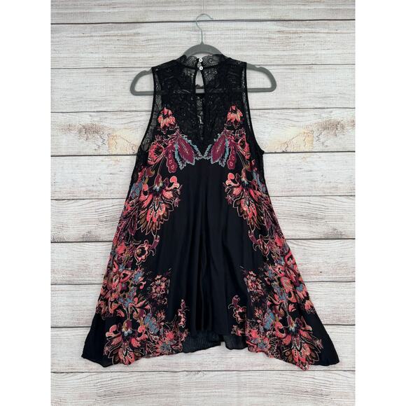 Free People Intimately Floral Semi Sheer Mini Dress Womens Small Black Purple - Picture 2 of 11